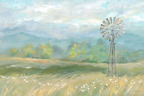 Country Meadow Windmill Landscape White Modern Wood Framed Art Print with Double Matting by Coulter, Cynthia