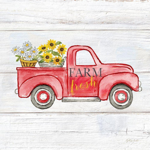 Farmhouse Stamp Red Truck White Modern Wood Framed Art Print by Coulter, Cynthia