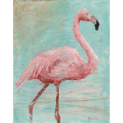 Pink Flamingo I Black Modern Wood Framed Art Print with Double Matting by Cusson, Marie-Elaine