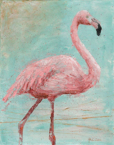Pink Flamingo I White Modern Wood Framed Art Print with Double Matting by Cusson, Marie-Elaine