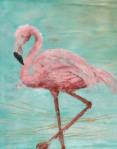 Pink Flamingo II White Modern Wood Framed Art Print with Double Matting by Cusson, Marie-Elaine