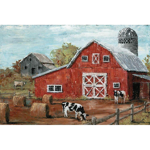 Red Country Barn Gold Ornate Wood Framed Art Print with Double Matting by Cusson, Marie-Elaine