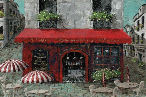 CafÃ© Monmartre White Modern Wood Framed Art Print with Double Matting by Cusson, Marie-Elaine