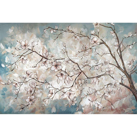 Magnolia branches on blue White Modern Wood Framed Art Print by Tre Sorelle Studios