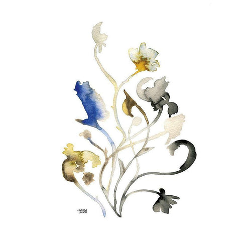 Watercolor Botanical II Black Modern Wood Framed Art Print with Double Matting by Bijou, Andrea