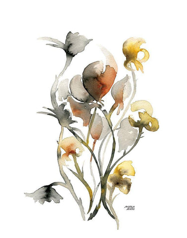 Watercolor Botanical III White Modern Wood Framed Art Print with Double Matting by Bijou, Andrea