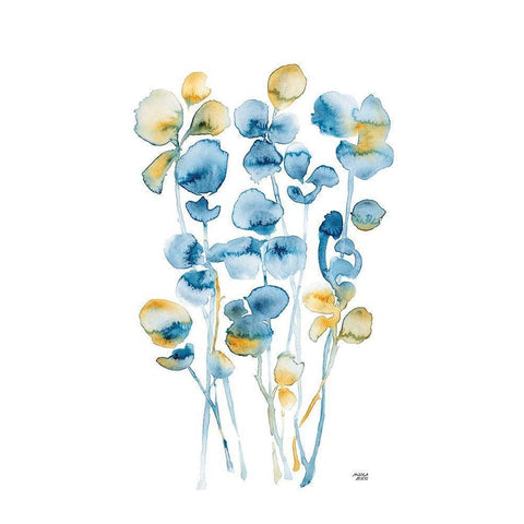 Blue and Gold Watercolor Floral Black Modern Wood Framed Art Print by Bijou, Andrea