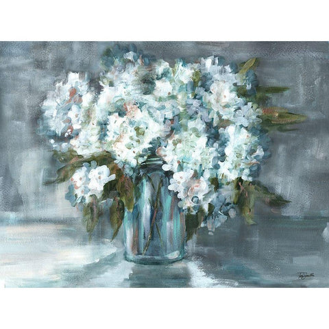 White Hydrangeas on Gray Landscape Black Modern Wood Framed Art Print with Double Matting by Tre Sorelle Studios