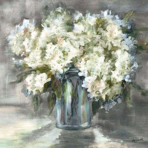 White and Taupe Hydrangeas Sill Life White Modern Wood Framed Art Print with Double Matting by Tre Sorelle Studios