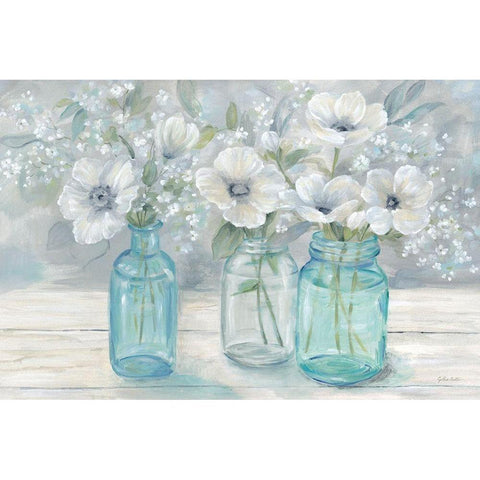 Vintage Jar Bouquet Landscape White Modern Wood Framed Art Print by Coulter, Cynthia