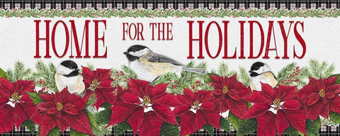 Chickadee Christmas Red-Home for the Holidays horizontal White Modern Wood Framed Art Print with Double Matting by Reed, Tara