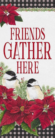 Chickadee Christmas Red-Friends Gather vertical White Modern Wood Framed Art Print with Double Matting by Reed, Tara