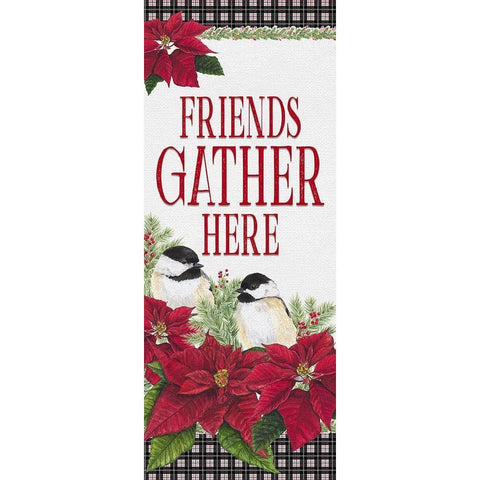 Chickadee Christmas Red-Friends Gather vertical Gold Ornate Wood Framed Art Print with Double Matting by Reed, Tara