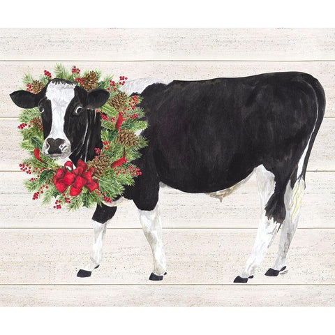 Christmas on the Farm III-Cow with Wreath Black Modern Wood Framed Art Print by Reed, Tara