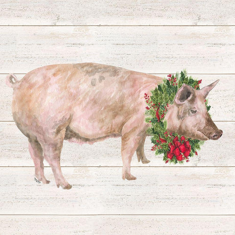 Christmas on the Farm IV-Pig White Modern Wood Framed Art Print by Reed, Tara