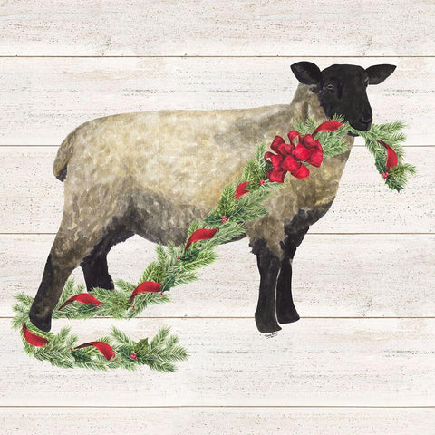 Christmas on the Farm V-Sheep Gold Ornate Wood Framed Art Print with Double Matting by Reed, Tara