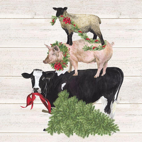 Christmas on the Farm VI-Trio Facing left White Modern Wood Framed Art Print with Double Matting by Reed, Tara