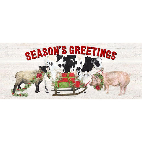 Christmas on the Farm-Seasons Greetings White Modern Wood Framed Art Print by Reed, Tara