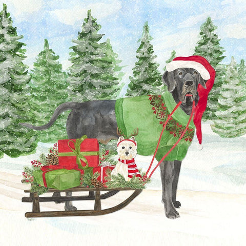 Dog Days of Christmas II-Sled with Gifts Black Modern Wood Framed Art Print by Reed, Tara