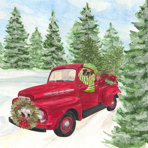 Dog Days of Christmas IV-Truck Black Modern Wood Framed Art Print with Double Matting by Reed, Tara