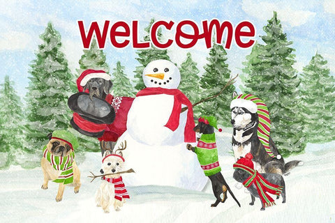 Dog Days of Christmas-Welcome White Modern Wood Framed Art Print with Double Matting by Reed, Tara