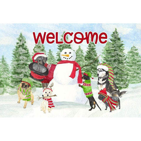 Dog Days of Christmas-Welcome White Modern Wood Framed Art Print by Reed, Tara