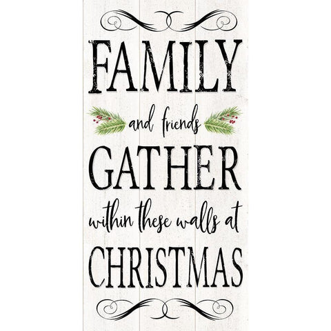 Peaceful Christmas-Family Gathers vert black text White Modern Wood Framed Art Print by Reed, Tara