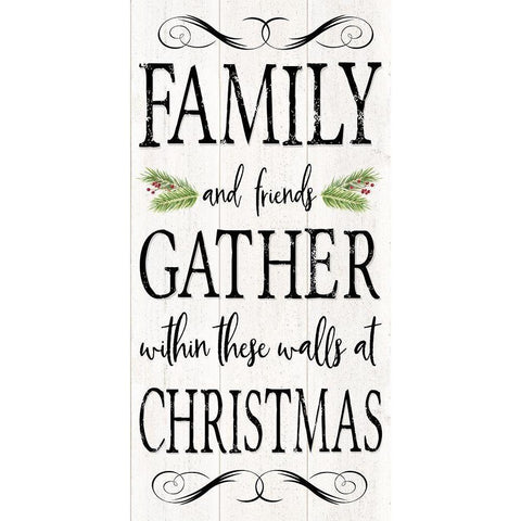 Peaceful Christmas-Family Gathers vert black text Black Modern Wood Framed Art Print by Reed, Tara