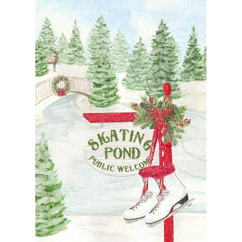 Sleigh Bells Ring-Skating Pond Gold Ornate Wood Framed Art Print with Double Matting by Reed, Tara