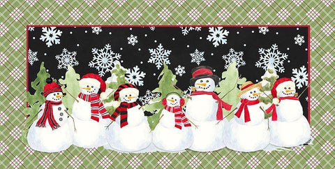 Snowman Wonderland-Green Plaid White Modern Wood Framed Art Print with Double Matting by Reed, Tara