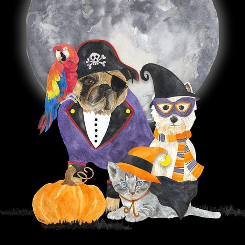 Fright Night Friends III-Pirate Pug White Modern Wood Framed Art Print by Reed, Tara