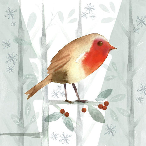Christmas Hinterland III-Robin Gold Ornate Wood Framed Art Print with Double Matting by Northern Lights