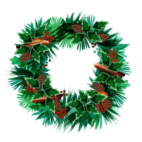 Christmas Hinterland V-Wreath White Modern Wood Framed Art Print with Double Matting by Northern Lights