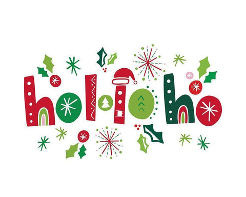 Festive Lettering-Ho Ho Ho White Modern Wood Framed Art Print with Double Matting by Noonday Design