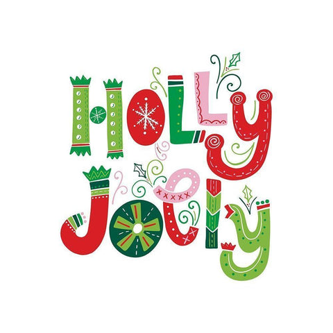 Festive Lettering-Holly Jolly Black Modern Wood Framed Art Print with Double Matting by Noonday Design