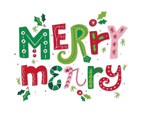 Festive Lettering-Merry Merry Black Ornate Wood Framed Art Print with Double Matting by Noonday Design