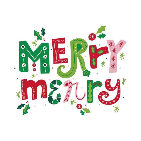 Festive Lettering-Merry Merry White Modern Wood Framed Art Print by Noonday Design