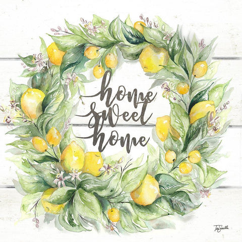 Watercolor Lemon Wreath Home Sweet Home Black Ornate Wood Framed Art Print with Double Matting by Tre Sorelle Studios