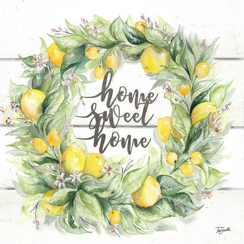 Watercolor Lemon Wreath Home Sweet Home White Modern Wood Framed Art Print by Tre Sorelle Studios