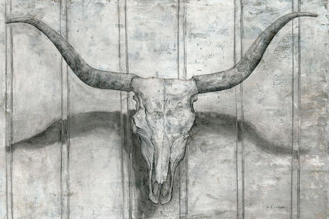 Longhorn White Modern Wood Framed Art Print with Double Matting by Cusson, Marie Elaine