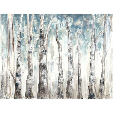 Winter Aspen Trunks Blue  Black Modern Wood Framed Art Print with Double Matting by Tre Sorelle Studios