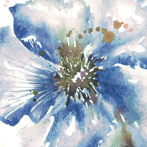 Blue Watercolor Poppy Close Up II Gold Ornate Wood Framed Art Print with Double Matting by Tre Sorelle Studios