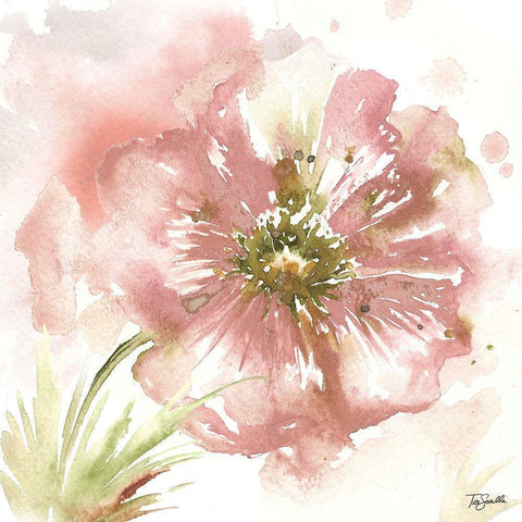 Blush Watercolor Poppy I Gold Ornate Wood Framed Art Print with Double Matting by Tre Sorelle Studios