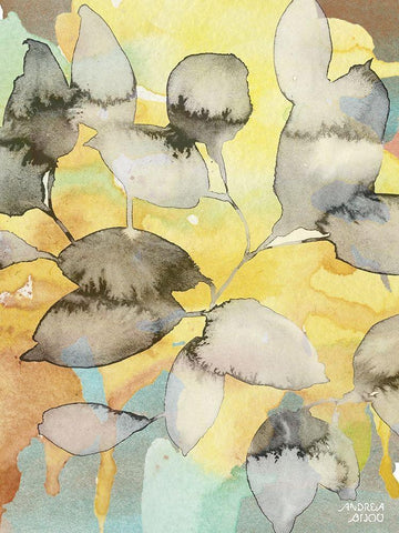Yellow Leaves Abstract Black Ornate Wood Framed Art Print with Double Matting by Bijou, Andrea
