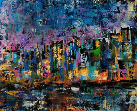 New York Abstract Black Ornate Wood Framed Art Print with Double Matting by Chapman, Marcy