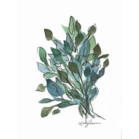 Blue Green Leaves Black Modern Wood Framed Art Print with Double Matting by Chapman, Marcy