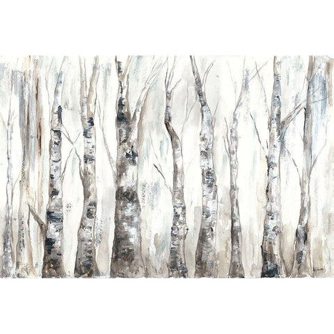 Winter Aspen Trunks Neutral Black Modern Wood Framed Art Print with Double Matting by Tre Sorelle Studios