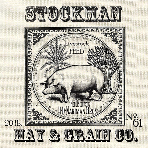 Farmhouse Grain Sack Label Pig Gold Ornate Wood Framed Art Print with Double Matting by Tre Sorelle Studios