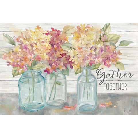 Farmhouse Hydrandeas in Mason Jars Spice -Gather Gold Ornate Wood Framed Art Print with Double Matting by Coulter, Cynthia