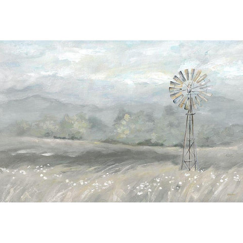 Country Meadow Windmill Landscape Neutral Black Modern Wood Framed Art Print with Double Matting by Coulter, Cynthia